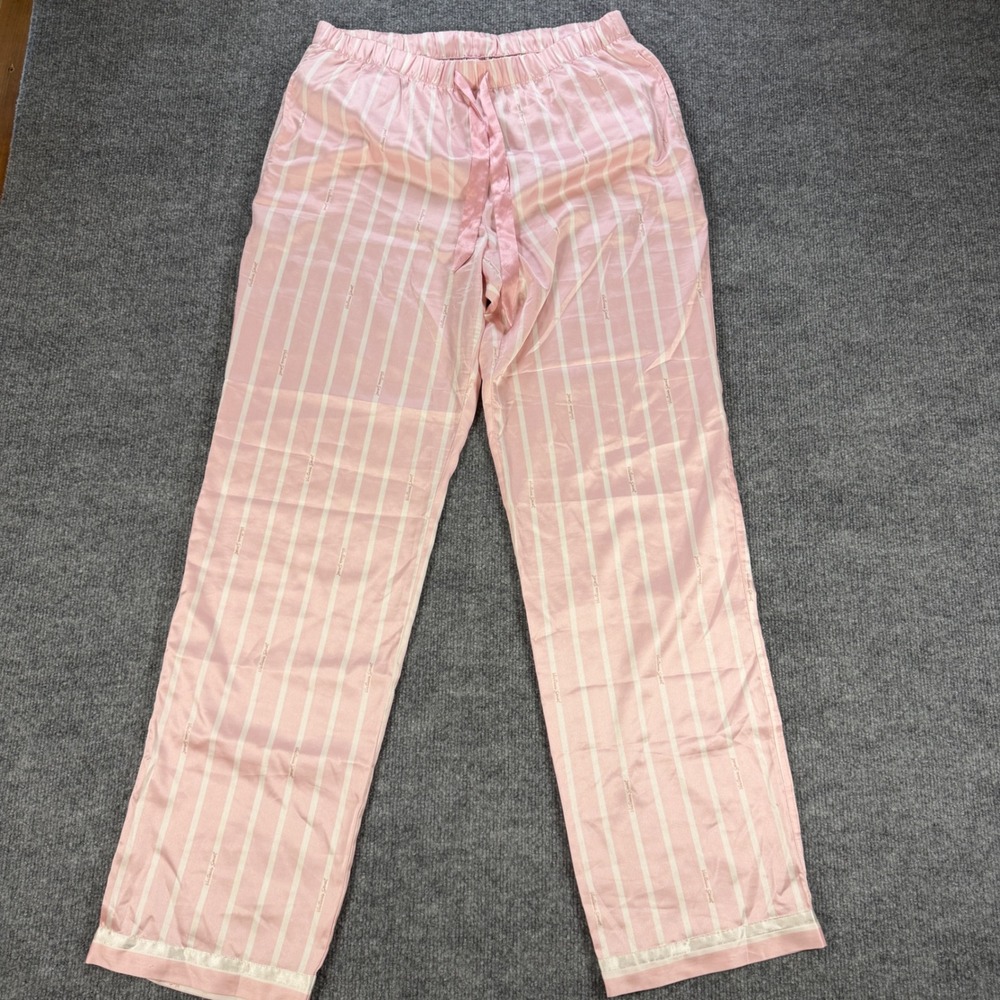 Victoria's Secret Satin Stripe Pajama Pants Pink White Size M Long Loungewear